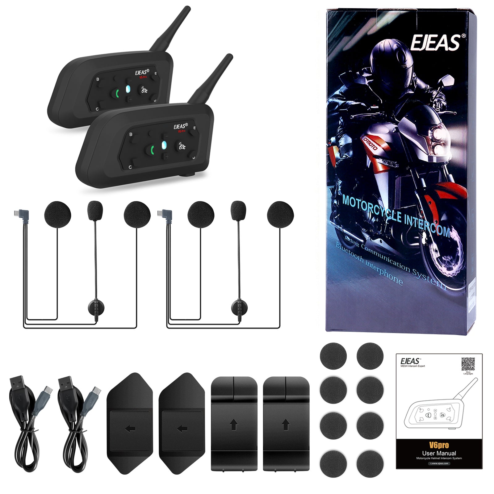 EJEAS V6 PRO 2er-Pack Bluetooth Intercom