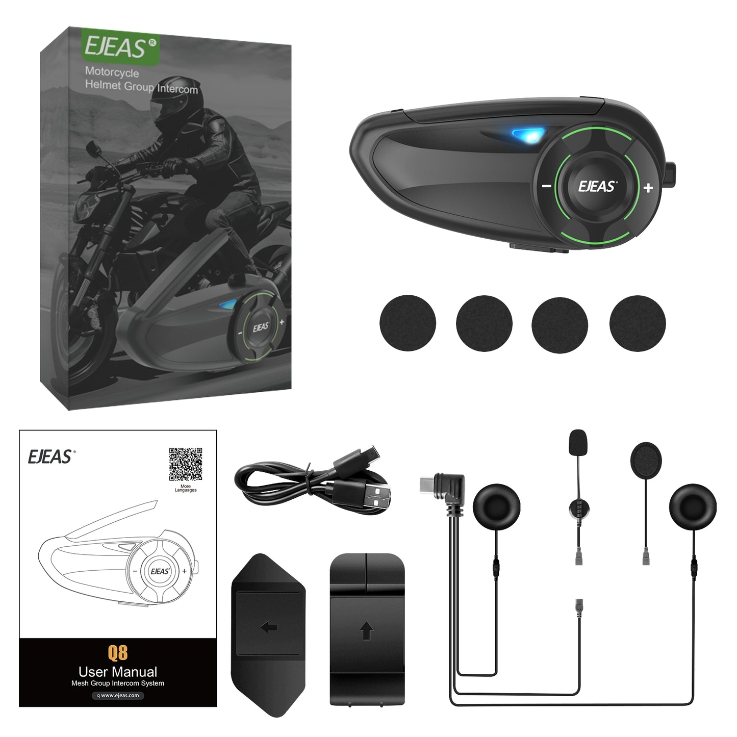 EJEAS Q8 Motorcycle Helmet Mesh Intercom Headset