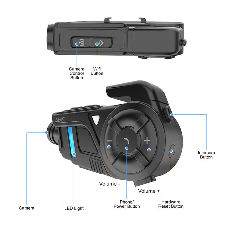 EJEAS K1, K1PRO, K1PRO + _2-IN-1 fone de ouvido de intercomunicação de malha para motocicleta e gravador de capacete