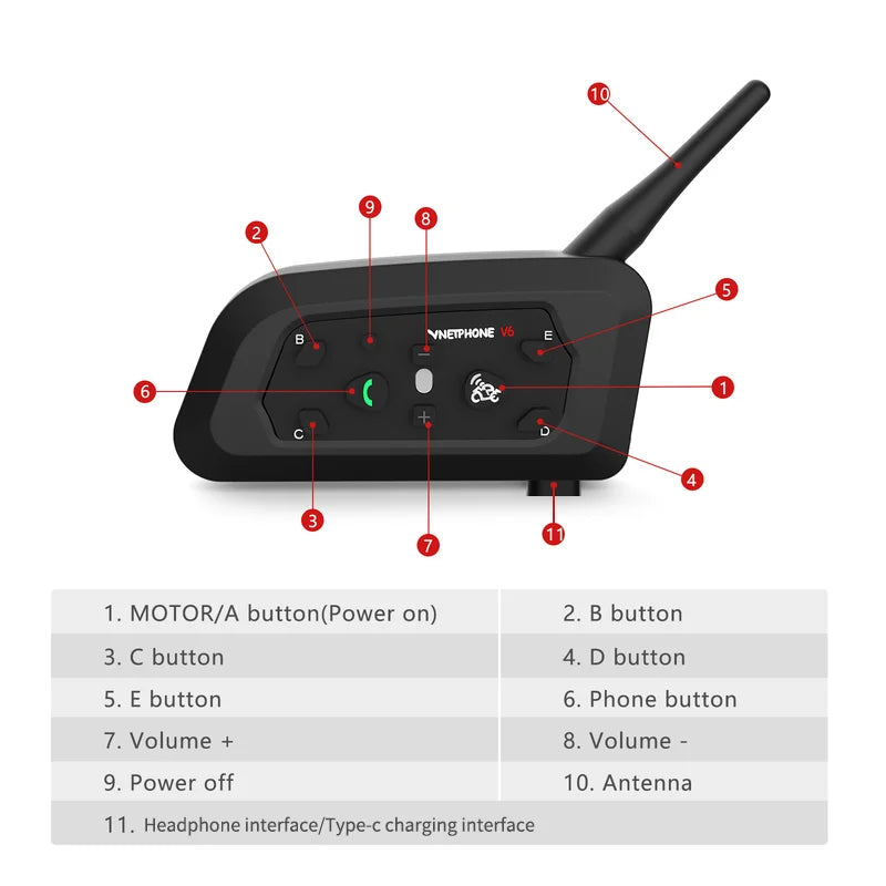 Intercomunicador Bluetooth para árbitro EJEAS V6C com braçadeira