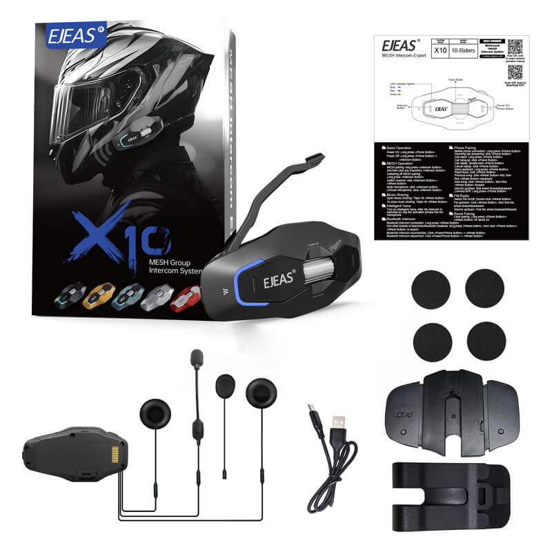 EJEAS X10 Phantom - New MESH 5G Motorcycle Helmet Bluetooth Intercom System