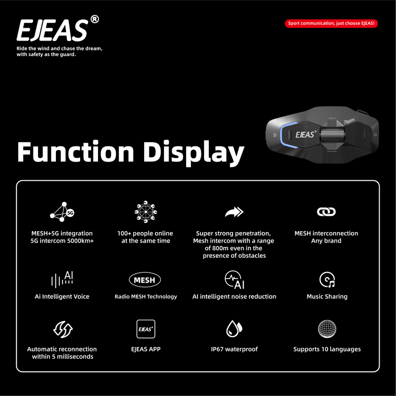 EJEAS X10 Plus New MESH+5G Motorcycle Helmet Intercom System