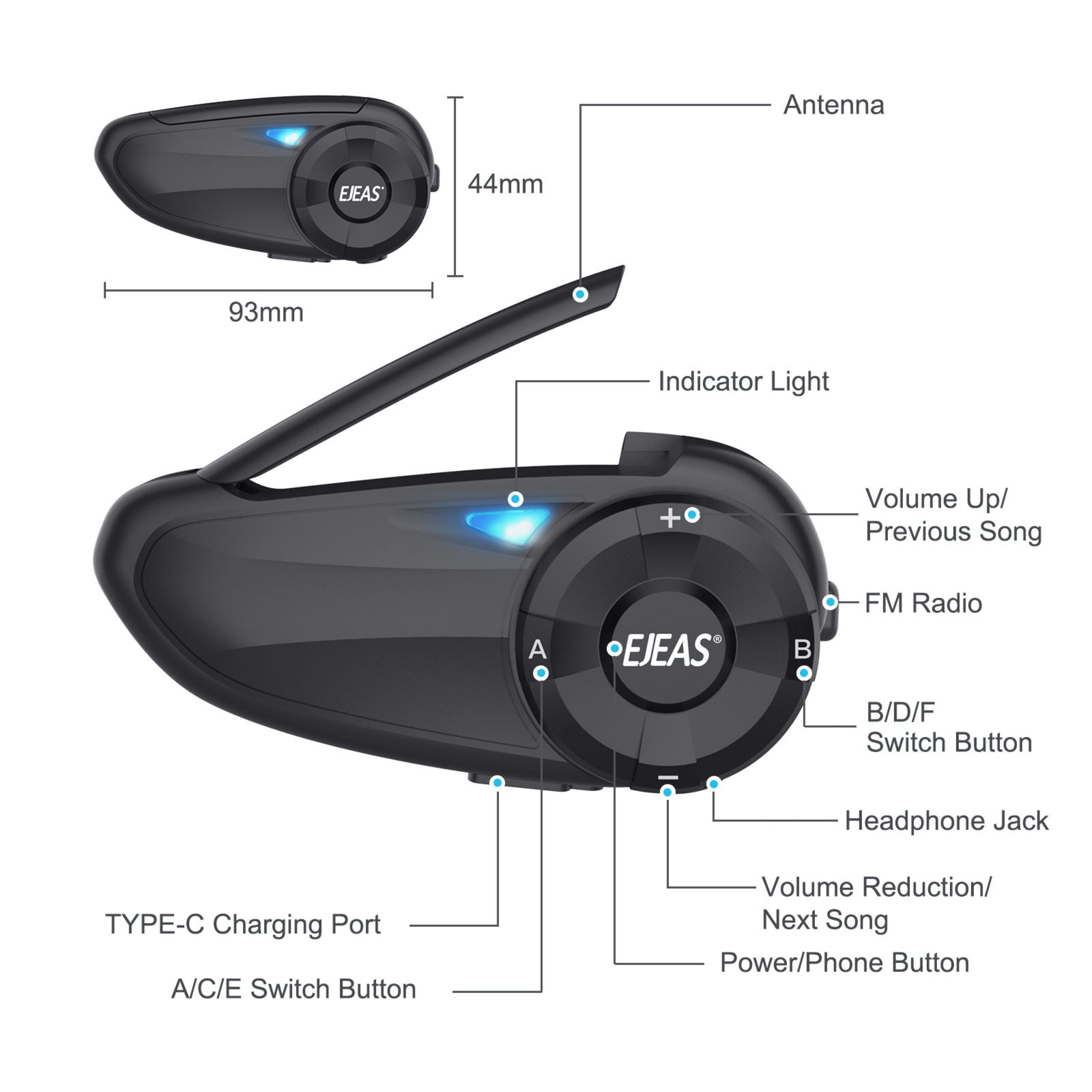 EJEAS Q7 Bluetooth Intercom mit Fernbedienung