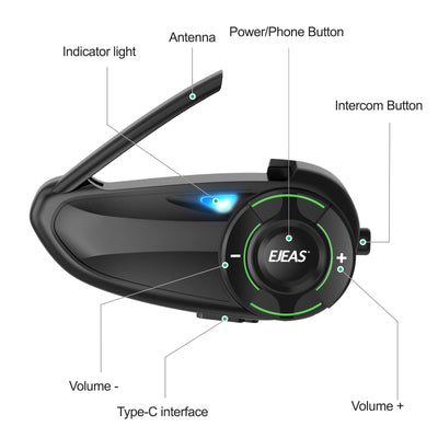 EJEAS Q8 Motorcycle Helmet Mesh Intercom Headset