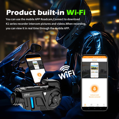 EJEAS K1, K1PRO, K1PRO+_2-IN-1 cuffia interfono mesh per moto e registratore per casco