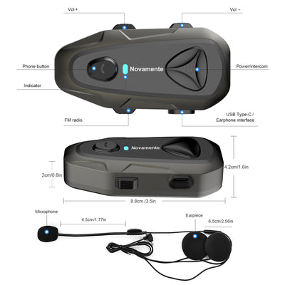 Novamente E1 Motorcycle Bluetooth Helmet Headset 5.3