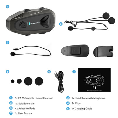 Novamente E1 Motorcycle Bluetooth Helmet Headset 5.3