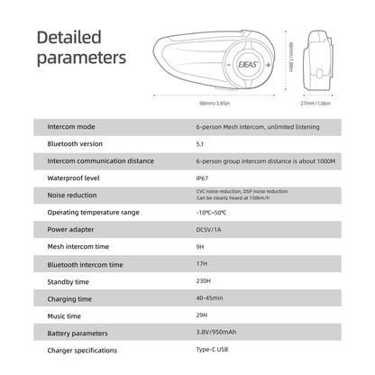 EJEAS Q8 casque de moto casque d'interphone en maille