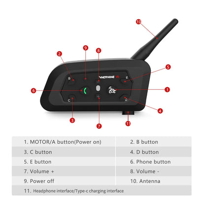 Intercomunicador Bluetooth para árbitro EJEAS V6C com braçadeira