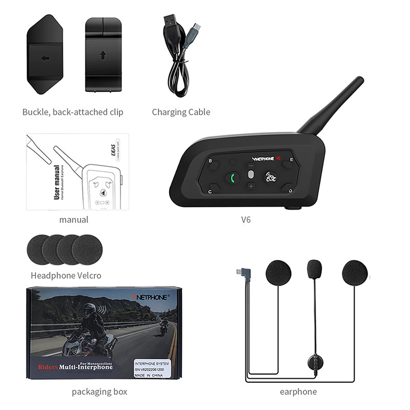 Intercomunicador Bluetooth para casco de motocicleta Vnetphone V6