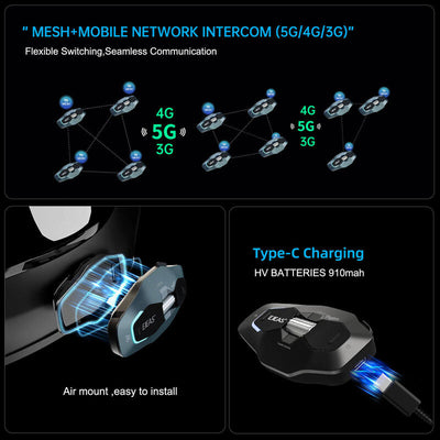 EJEAS X10 - Novo sistema de intercomunicação Bluetooth para capacete de motocicleta MESH 5G