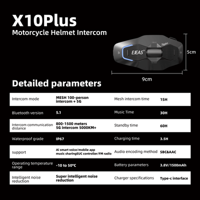 EJEAS X10 Plus New MESH+5G Motorcycle Helmet Intercom System