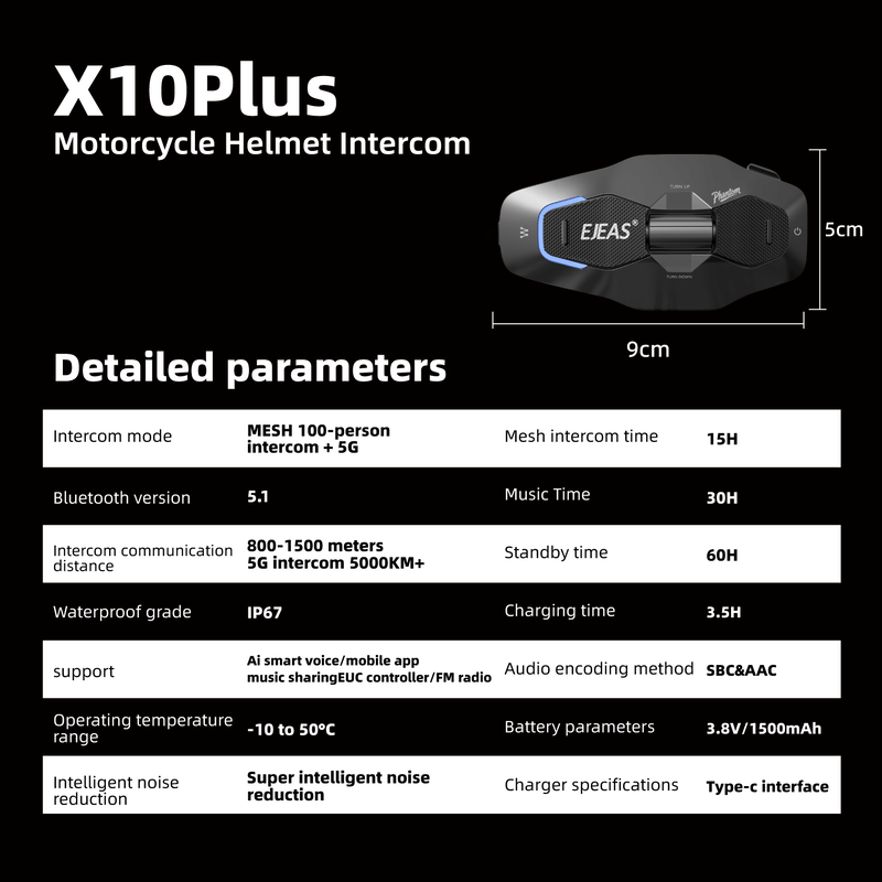 EJEAS X10 Plus New MESH+5G Motorcycle Helmet Intercom System
