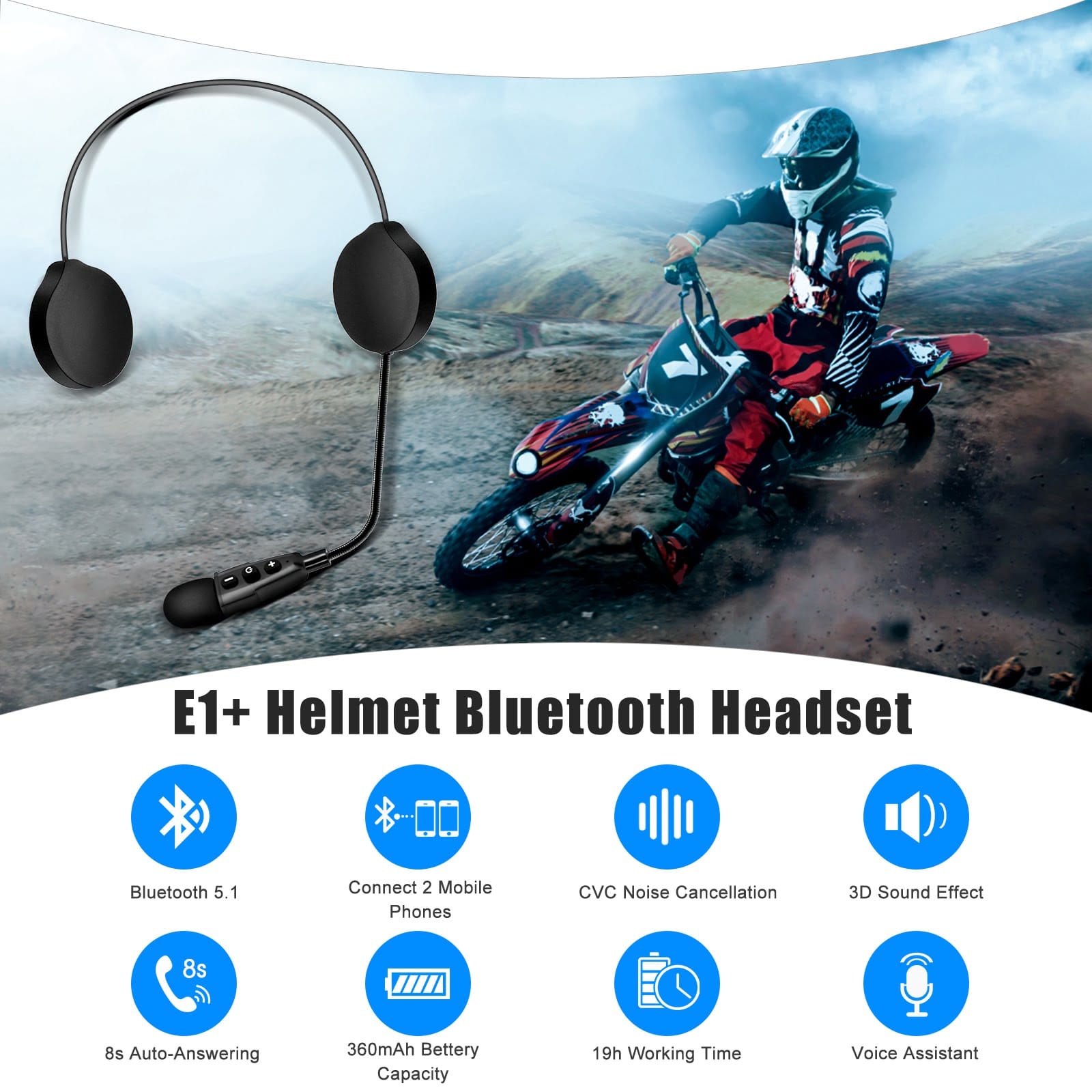 EJEAS E1+ Helm-Bluetooth-Headset