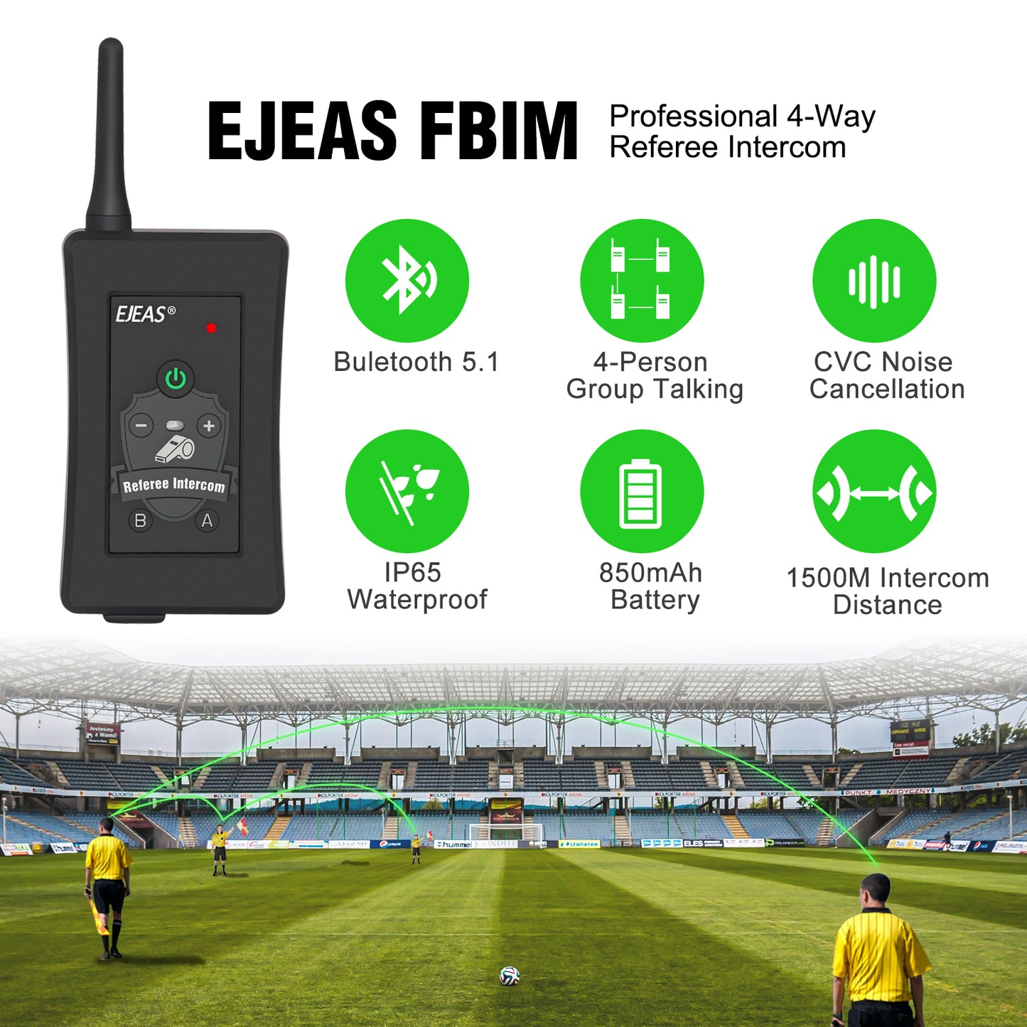 EJEAS FBIM 2PCS Árbitro Bluetooth Intercomunicador